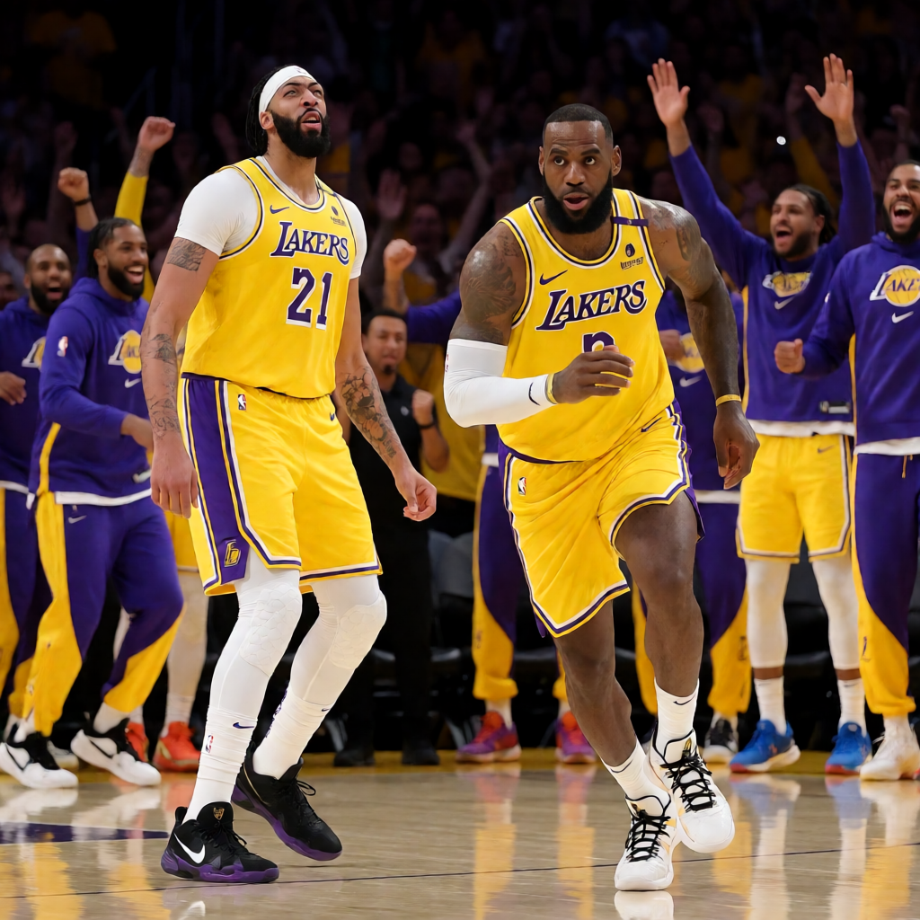 NBA季后赛湖人夺冠庆祝画面